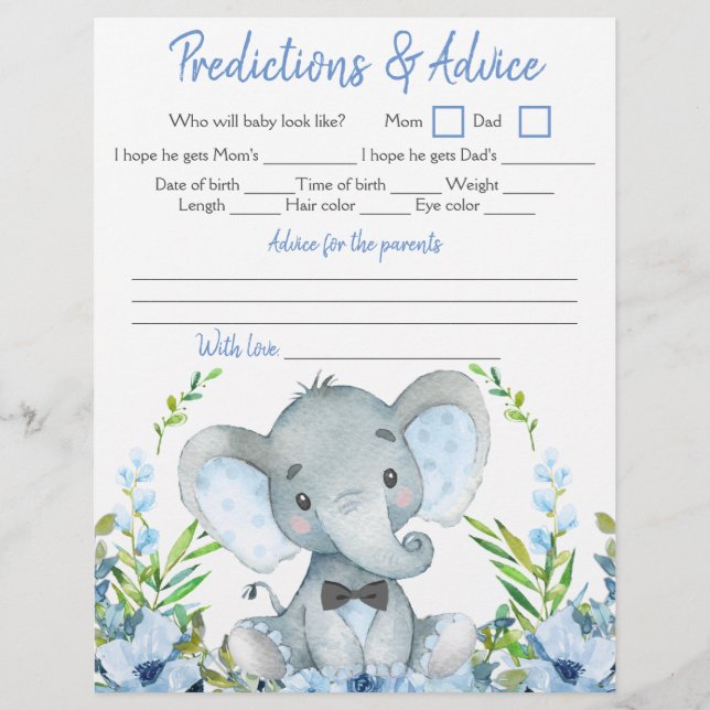 Boy Elephant Bow Tie Baby Shower Double Game Flyer (Front)