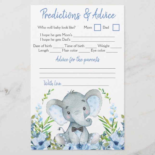 Boy Elephant Bow Tie Baby Shower Double Game Flyer (Front)