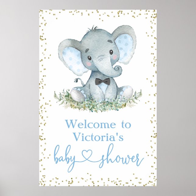 Boy Elephant Bow Tie Baby Shower Welcome Sign (Front)