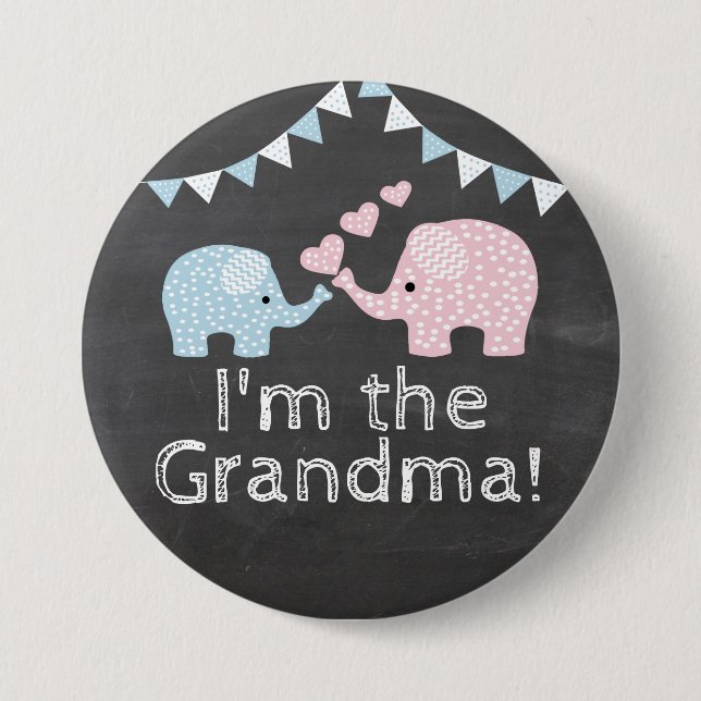 Boy Elephant Chalkboard Look |  I'm The Grandma 7.5 Cm Round Badge (Front)