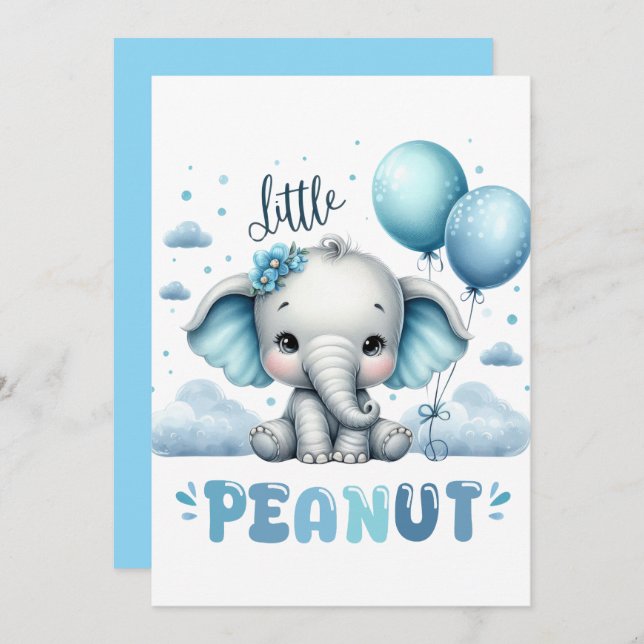 Boy Elephant Cute Peanut  Invitation (Front/Back)