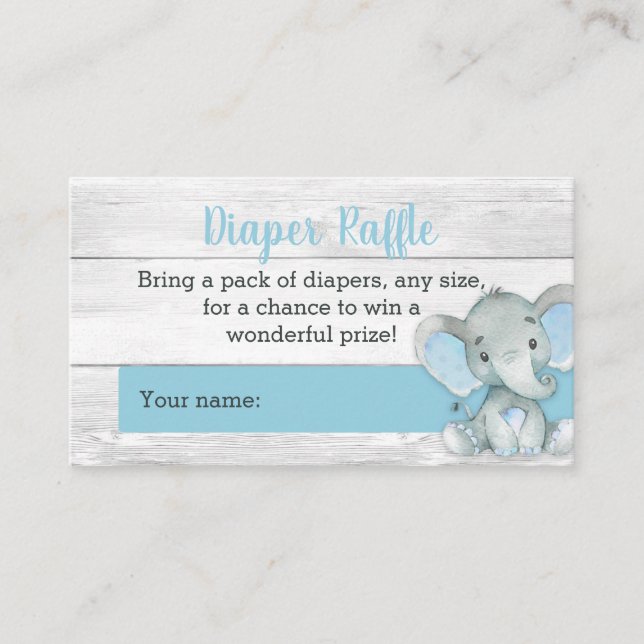 Boy Elephant Diaper Raffle Cards (Front)