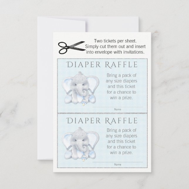 Boy Elephant Diaper Raffle Tickets Invitation (Front)