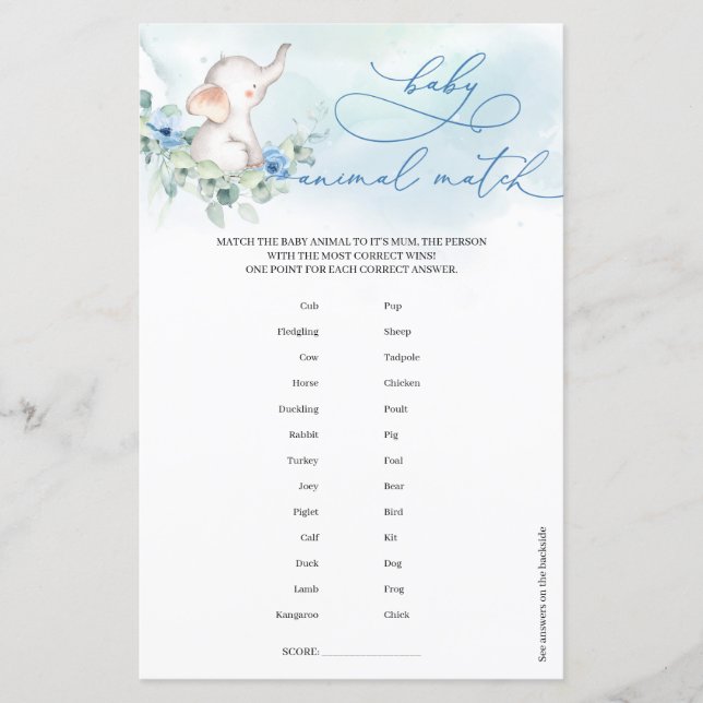 Boy Elephant Eucalyptus wreath Baby Animal Match  (Front)