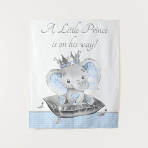 Boy Elephant Prince Baby Shower Backdrop Banner Tapestry