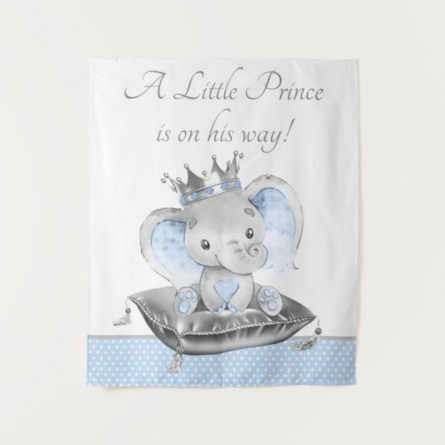 Boy Elephant Prince Baby Shower Backdrop Banner Tapestry (Front)