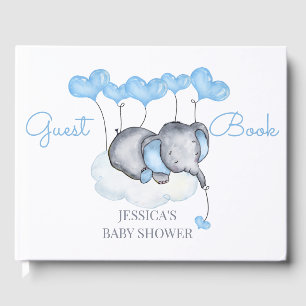 Boy Elephant White and Blue Baby Shower Guest Book