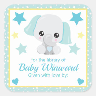 Boy Elephant with stars Library Bookplate Square Sticker