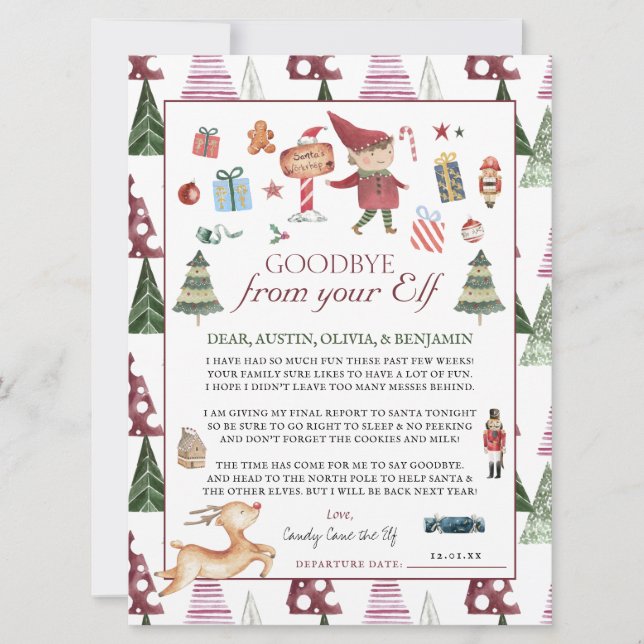 Boy Elf | Kids Christmas Elf Goodbye Letter (Front)