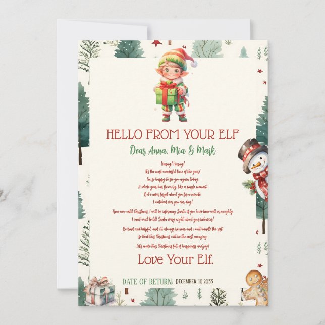 Boy Elf Kids Christmas Holiday Elf Hello Letter Invitation (Front)