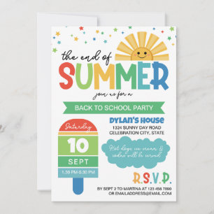 Boy End of Summer Back to School Party Invitation