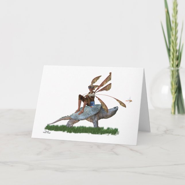 Boy Fairy Riding On Turtle Birthday Card (Front)