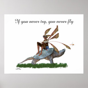 Boy Fairy Riding On Turtle Poster