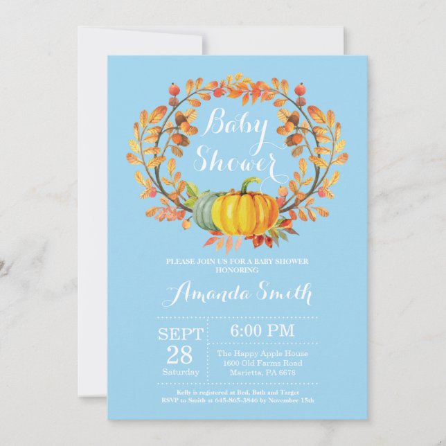 Boy Fall Pumpkin Baby Shower Invitation Card (Front)