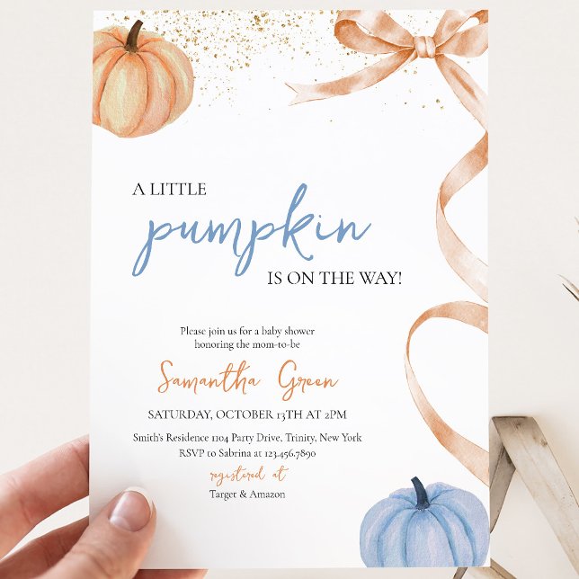 Boy Fall Rustic Bow Pumpkin Baby Shower Invitation (Creator Uploaded)