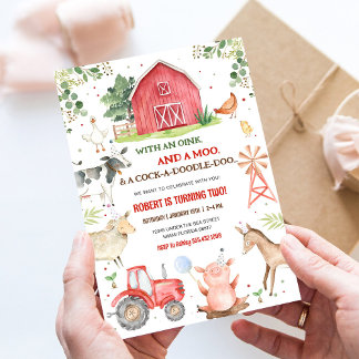 Boy Farm Animals Boy Barnyard Birthday Party Invitation