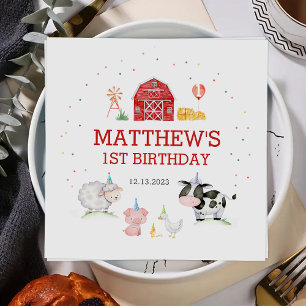 Boy Farm Animals Red Birthday Napkin