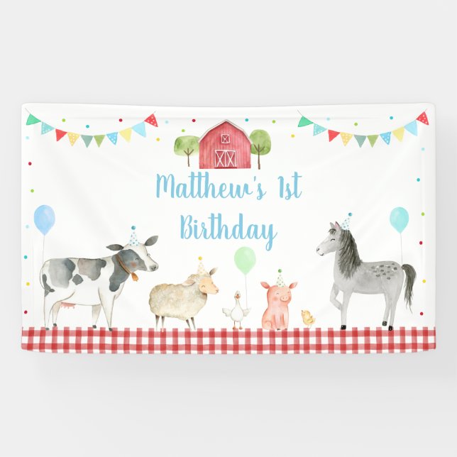 Boy Farm Barnyard Birthday Banner (Horizontal)