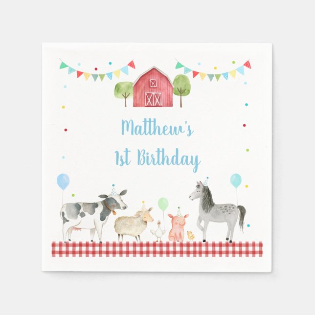 Boy Farm Barnyard Birthday Napkin (Front)
