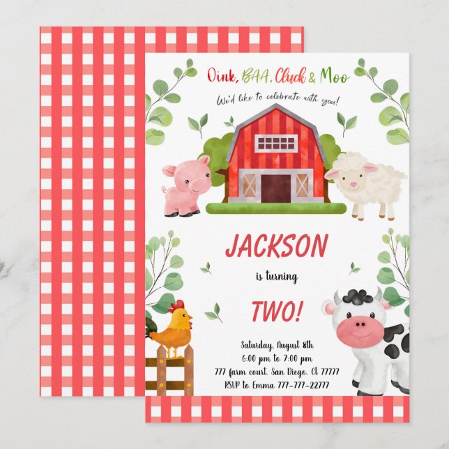 Boy Farm Birthday Party Invitation (Front/Back)