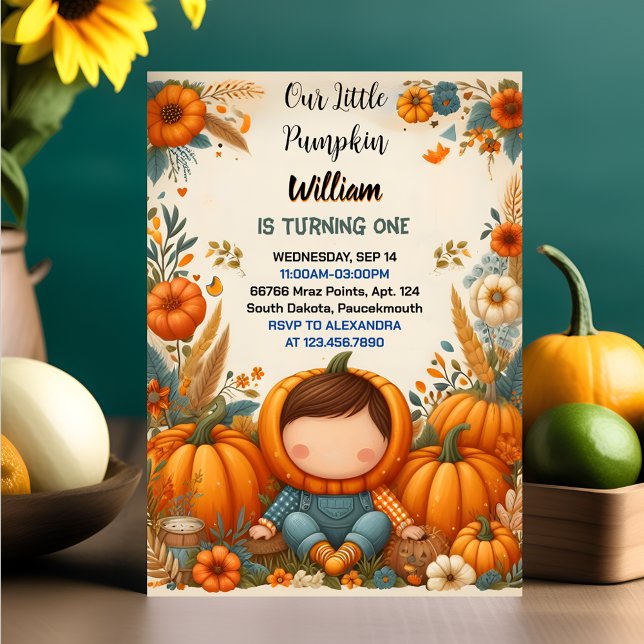 Boy Farm Kids Our Little Pumpkin Is Turning One Invitation (Creator Uploaded)
