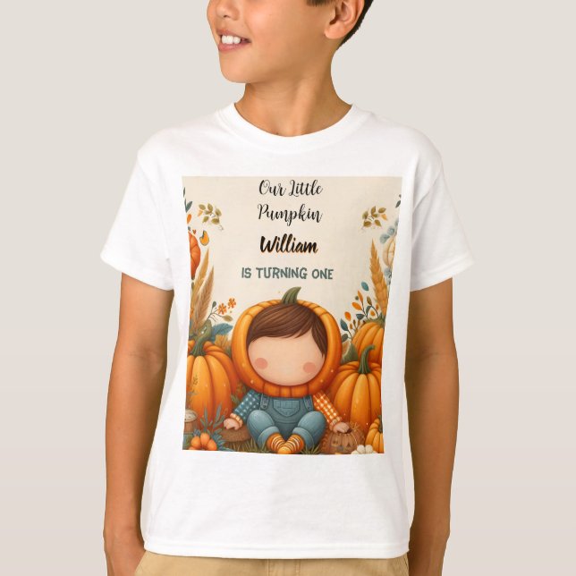 Boy Farm Kids Our Little Pumpkin Is Turning One T-Shirt (Front)