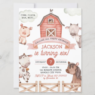 Boy Farm Party Animals Birthday Invitation