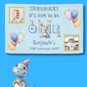 Boy First Birthday Fun One Dinosaur  Banner