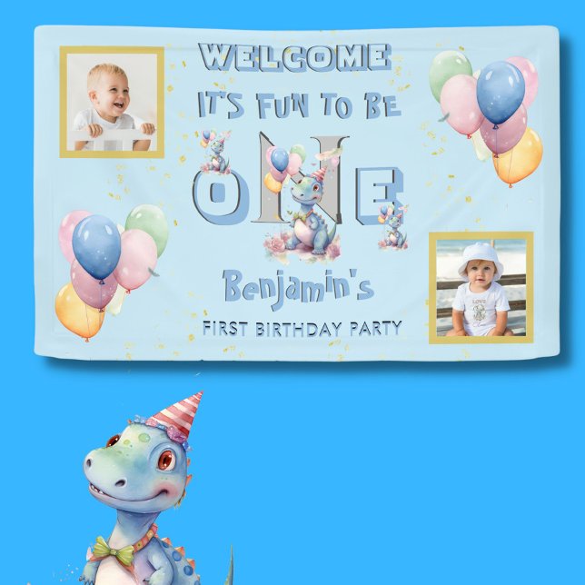 Boy First Birthday Fun One Dinosaur  Banner (Creator Uploaded)