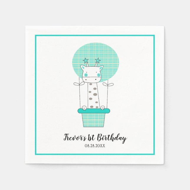 Boy First Birthday Giraffe Party Napkin (Front)