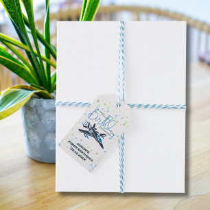 Boy First Birthday Jet Fighter Aeroplane Blue Whit Gift Tags