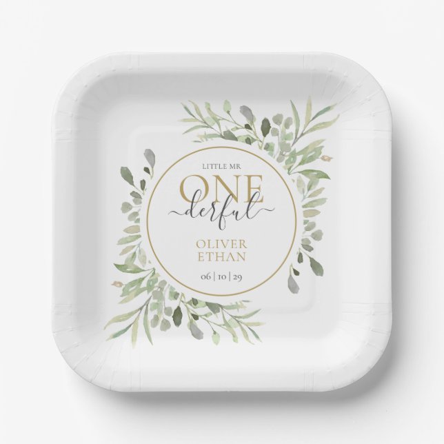 Boy First Birthday Little Mr ONEderful Paper Plate (Front)