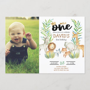 Boy First Birthday with Photo Safari Wild One Invitation