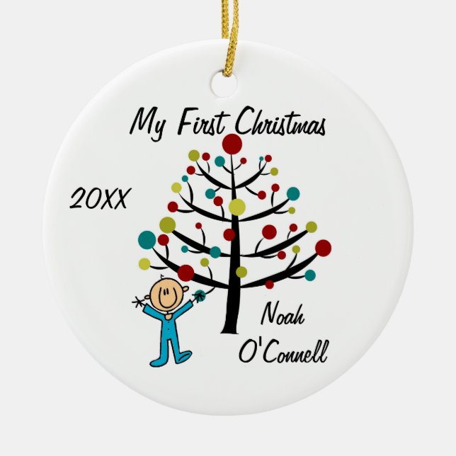 Boy First Christmas Customised Ornament (Front)