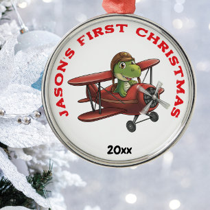 Boy First Christmas Cute Aeroplane dinosaur Metal Tree Decoration