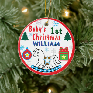 Boy First Christmas PHOTO White Horse Ceramic Tree Decoration