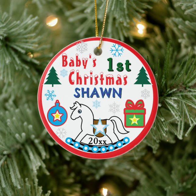 Boy First Christmas White Horse Peace Ceramic Tree Decoration (Tree)