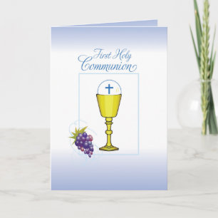 Boy First Communion, Chalice with Host and Grapes Card