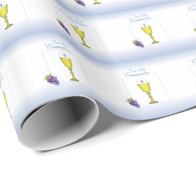 Boy First Communion, Chalice with Host and Grapes Wrapping Paper (Roll Corner)