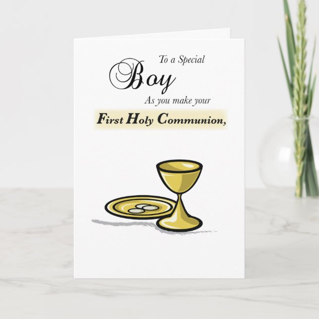 Boy First Communion Gold Chalice, Paten Card (Front)