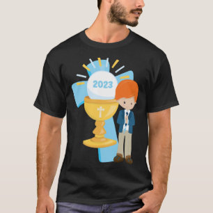 Boy First Communion Keepsake 2023 Cross Blue Rosar T-Shirt