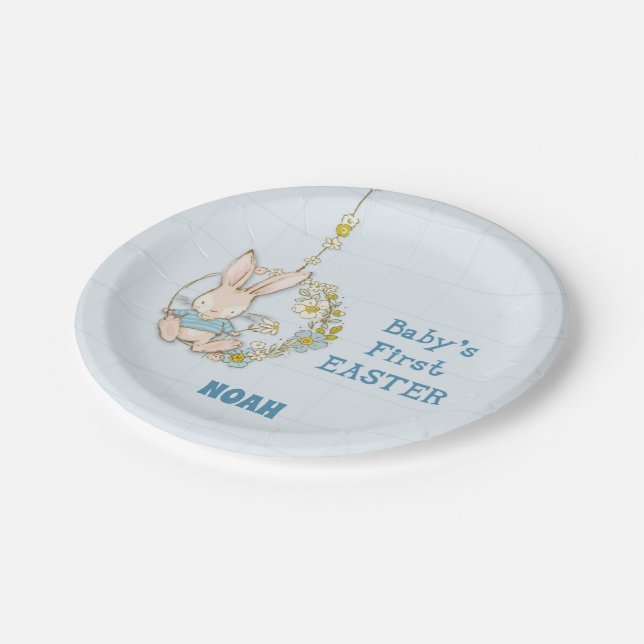 Boy First Easter Bunny on Flower Swing Paper Plate (Angled)