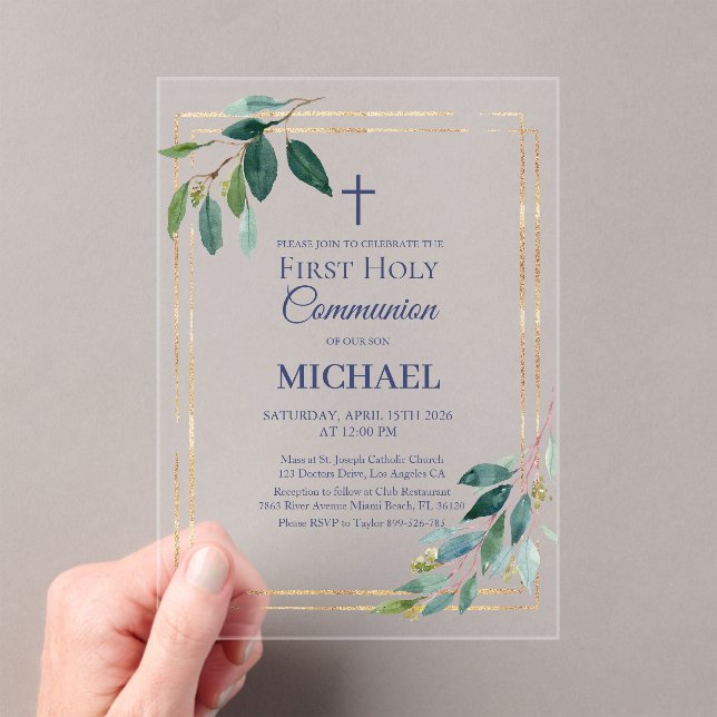 Boy First Holy Communion Acrylic Invitation (Insitu (Handheld))