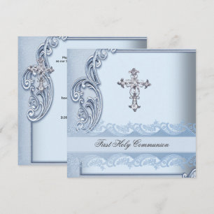Boy First Holy Communion Blue Confirmation 2 Invitation