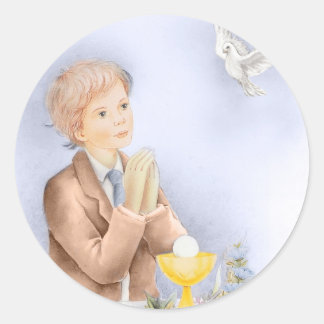 Boy first holy communion classic round sticker