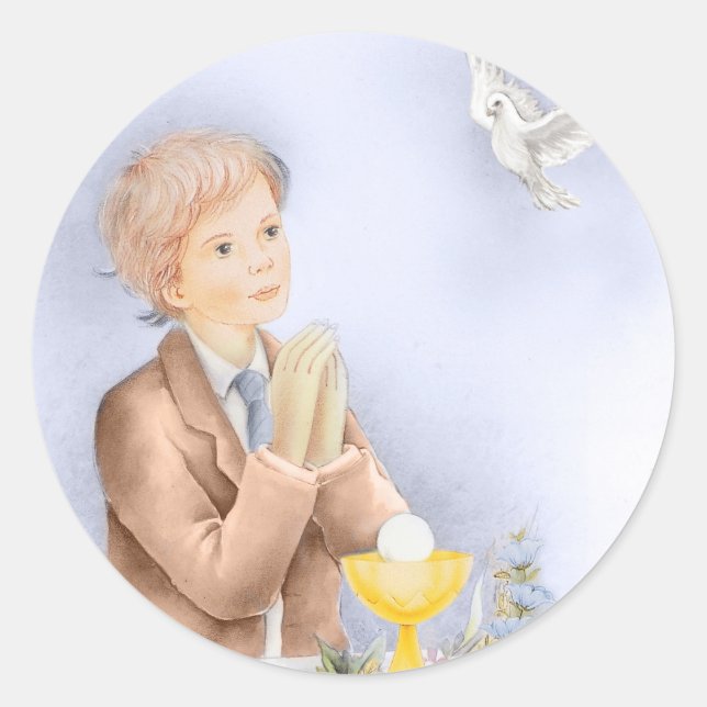Boy first holy communion classic round sticker (Front)