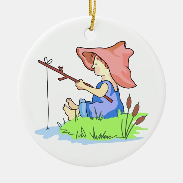 Boy Fishing Ceramic Tree Decoration (Front)