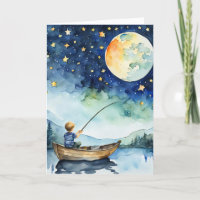 Boy Fishing Under Full Moon Birthday
