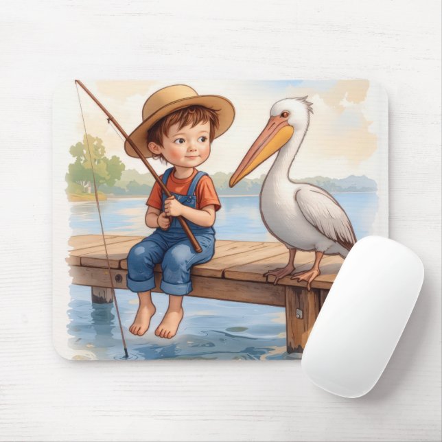 Boy Fishing With a Pelican Mouse Pad (With Mouse)
