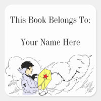 Boy Flying a Kite Custom Bookplate Sticker